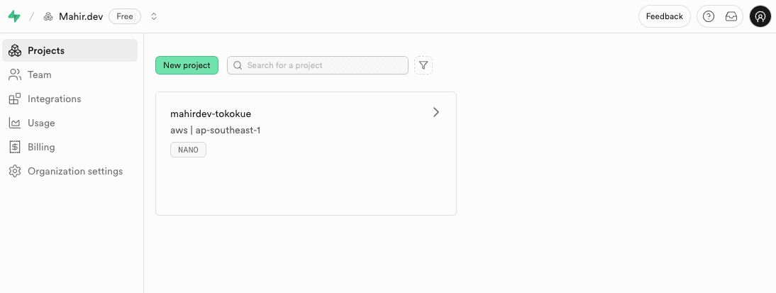 Halaman Overview Dashboard Proyek Supabase
