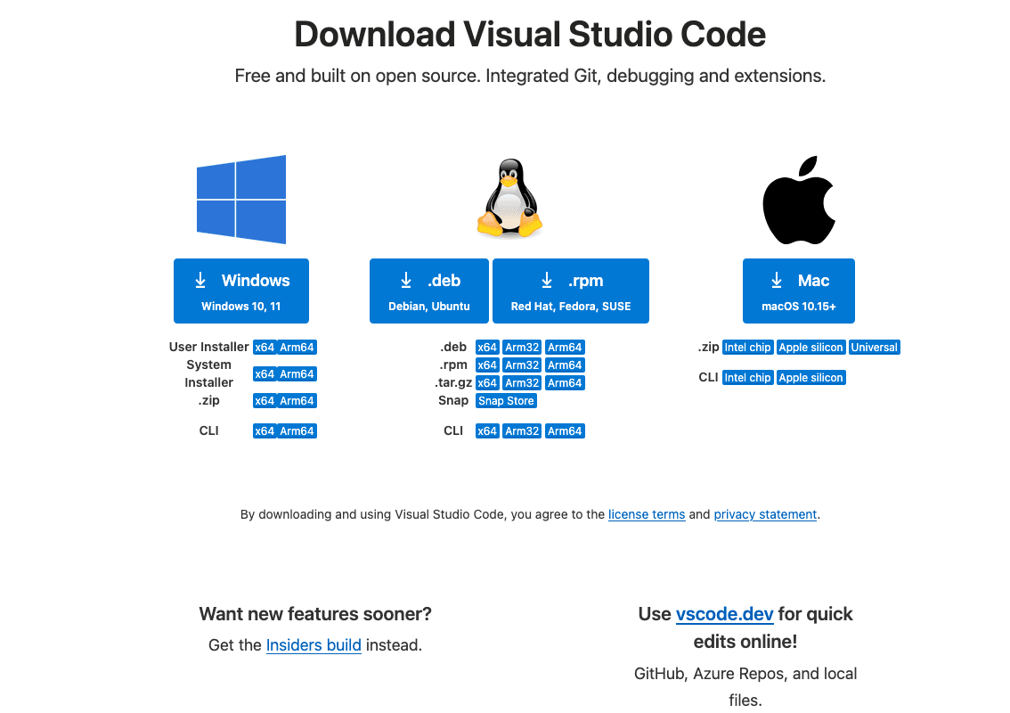 Contoh tampilan halaman download VS Code